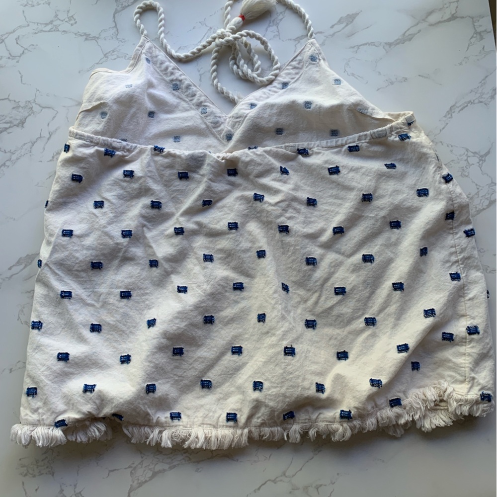 Aerie Embroidered Beaded Rope Tie Cropped Halter Tank Top | Medium - Picture 3 of 8
